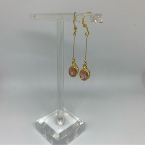 NEW Gold w pink oval rhinestone delicate dangle earrings